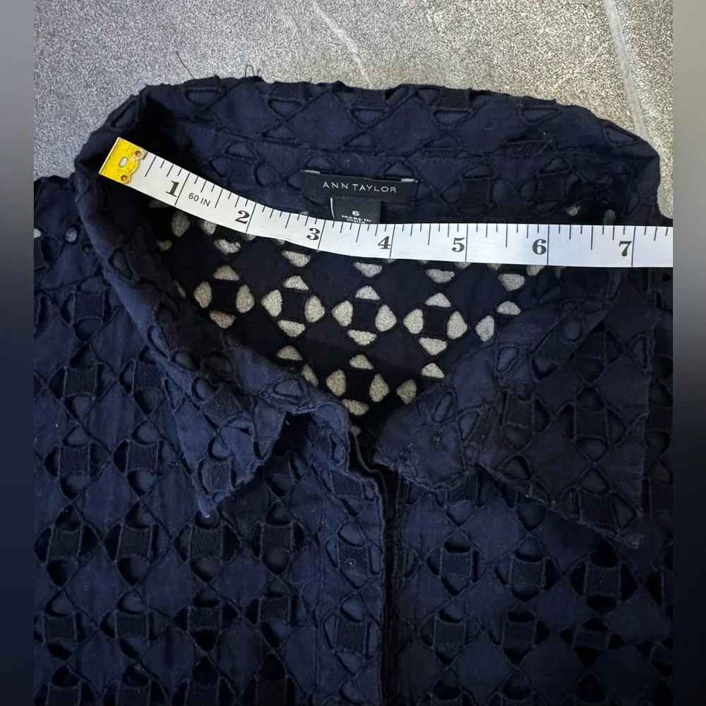 Ann Taylor Navy Eyelet Fit-and-Flare Dress - Picture 9 of 11